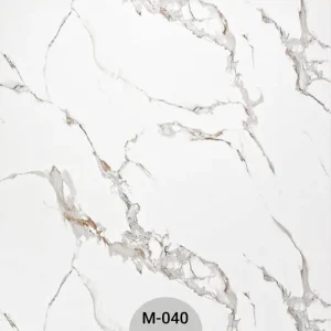 ماربرل شیت طرح مرمر سفید با رگه‌های طلایی و خاکستری کد M-040 برای دیوارپوش لوکس