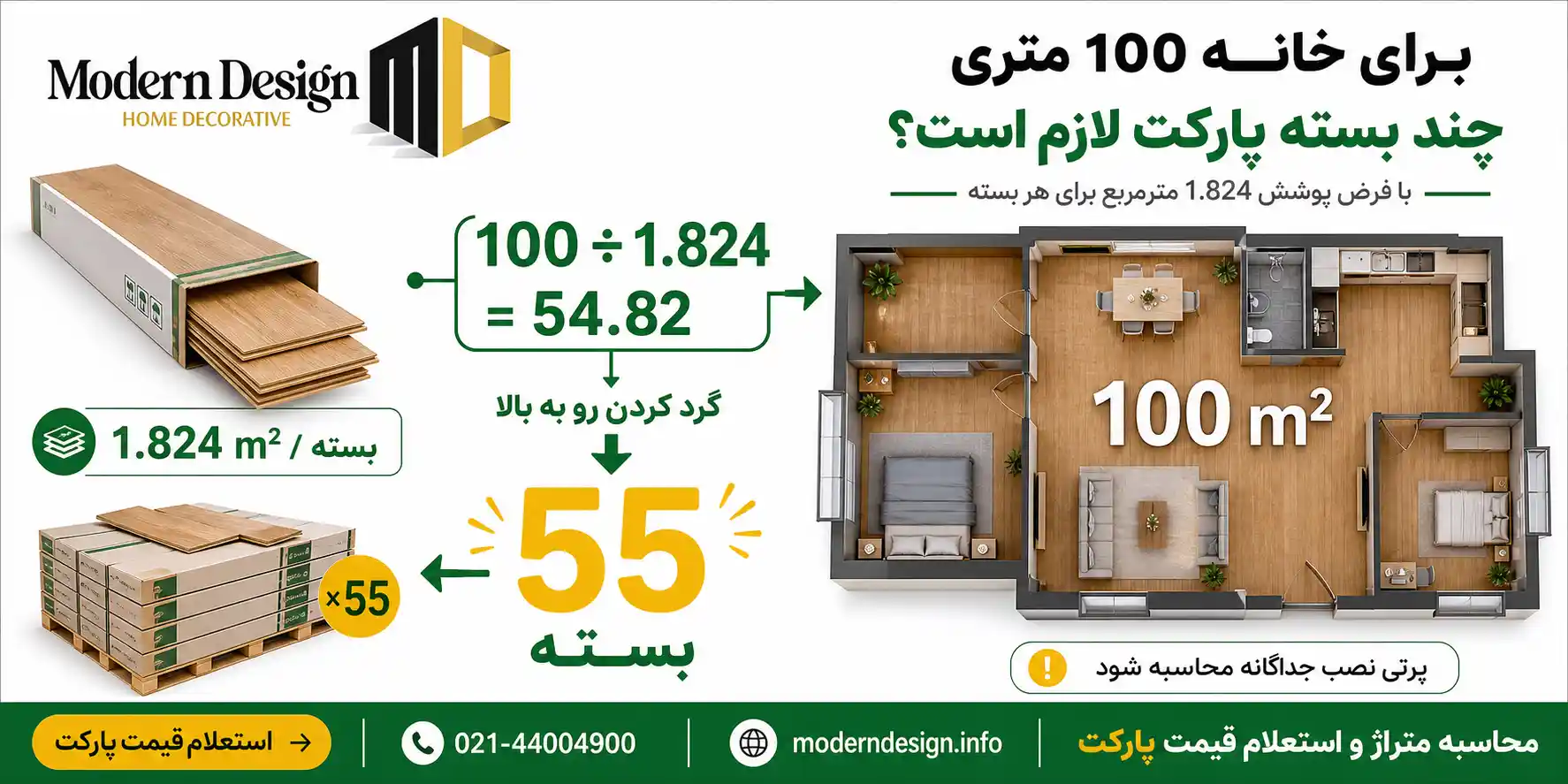 برای یک خانه 100 متری چند بسته پارکت لازم است؟