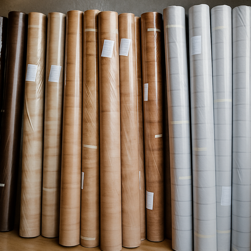 رول‌های کفپوش رولی PVC در طرح چوب و ساده