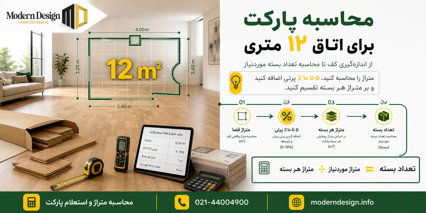 محاسبه پارکت برای اتاق 12 متری